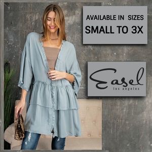 Easel “Perfect Cover" Ruffle Sleeve & Tiers Silk-Like Kimono Tiered Lightweight